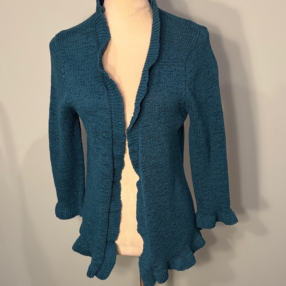 Carole Little NWT Teal Ruffle Cardigan